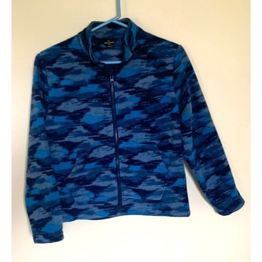 Eddie Bauer Kids Medium Blue Camo Full Zip Fleece Rugged Spring Outdoors Active